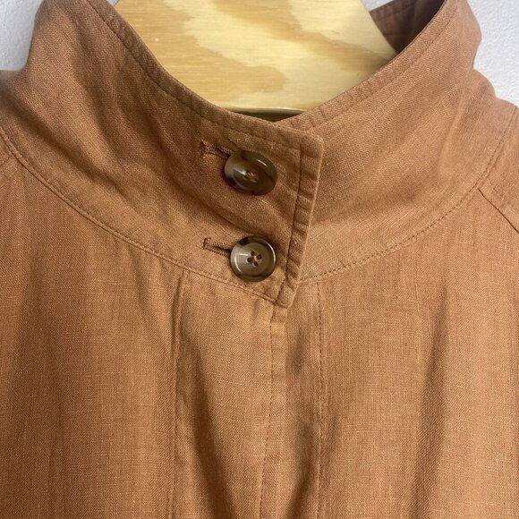 Pure jill Elements Brown Button-Up Linen Jacket Pockets 2X High Collar 3/4 Sleev - Picture 3 of 10